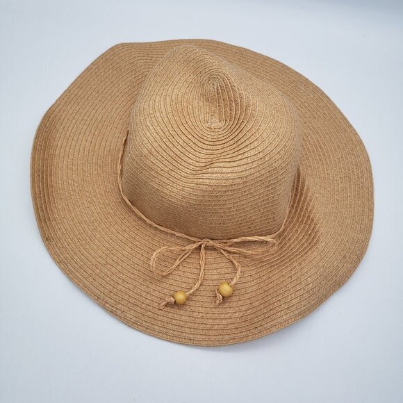 Womens Floppy Sunhat Woven Straw Tan Natural Wide Brim Beach Hat - Picture 2 of 11